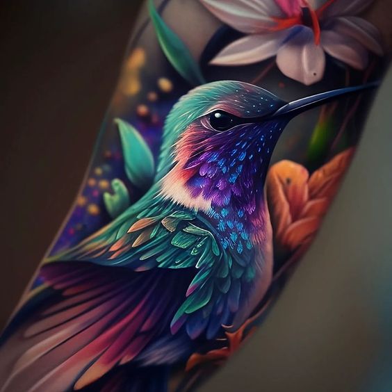 Colorful Hummingbird Tatoo