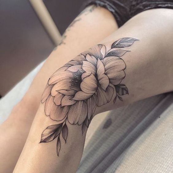 Floral Knee Tattoo:
