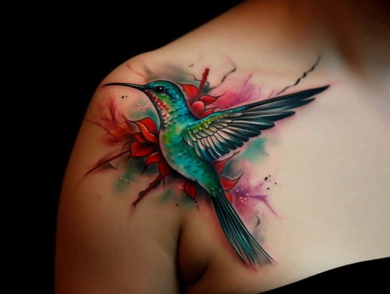 Watercolor Hummingbird Tattoo 
