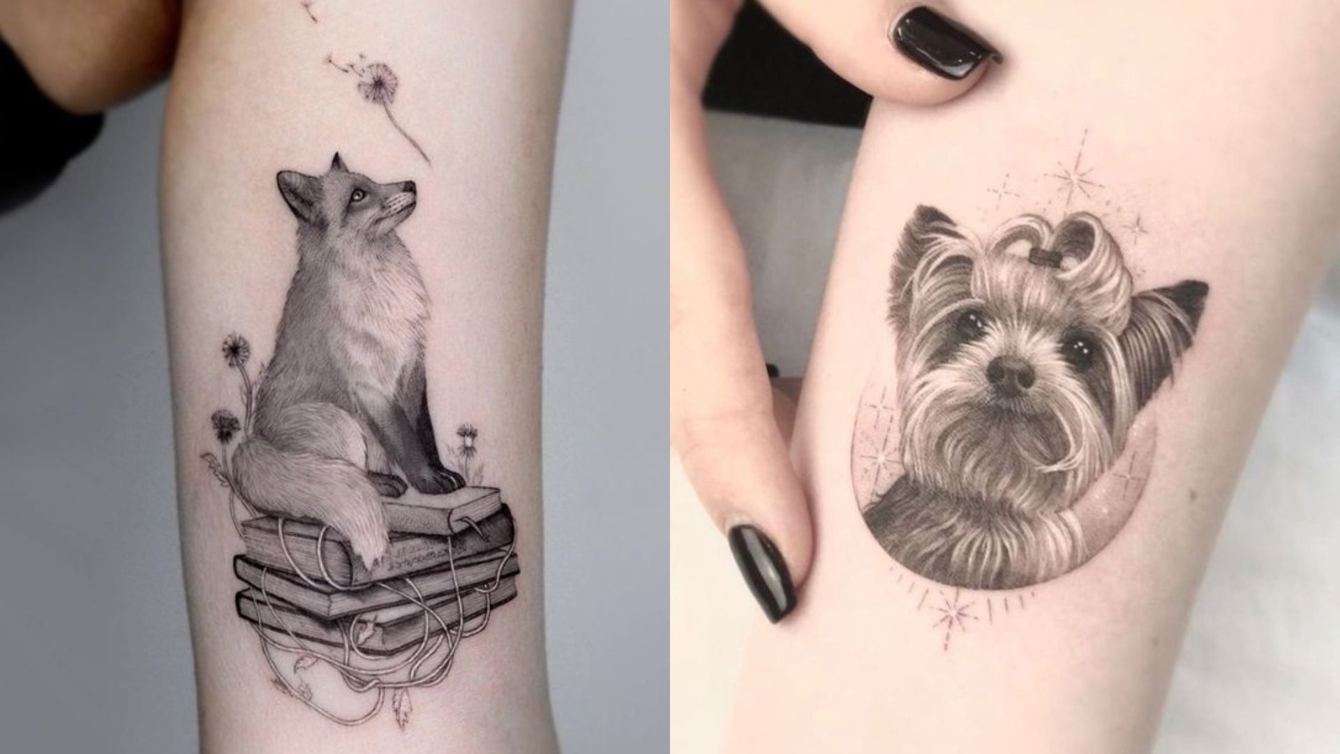 Fine-line tattoos of animals